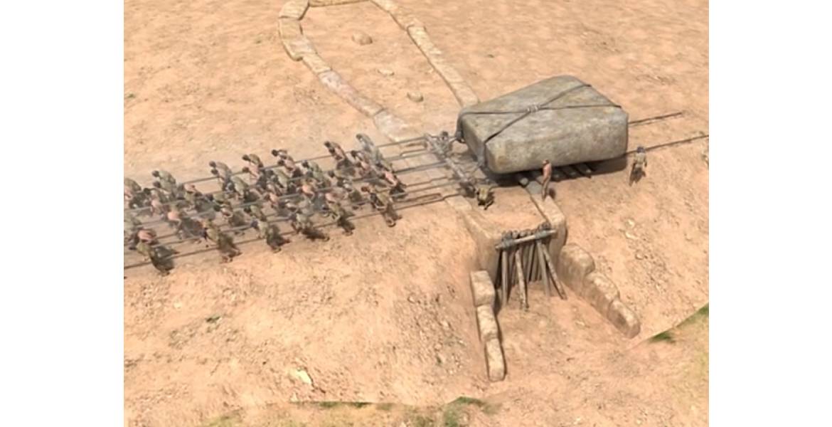 Proceso de construcción de Menga. Imagen capturada del video de la Junta de Andalucía sobre los dólmenes antequeranos